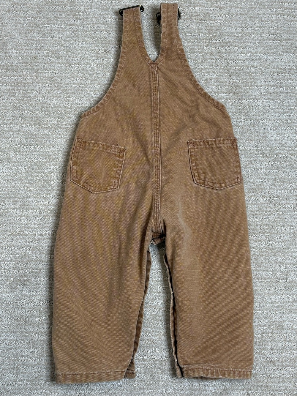 VTG Carhartt Baby Toddler Duck Bib Overalls Size 24M Leg Snaps One Piece Camel - Picture 8 of 9